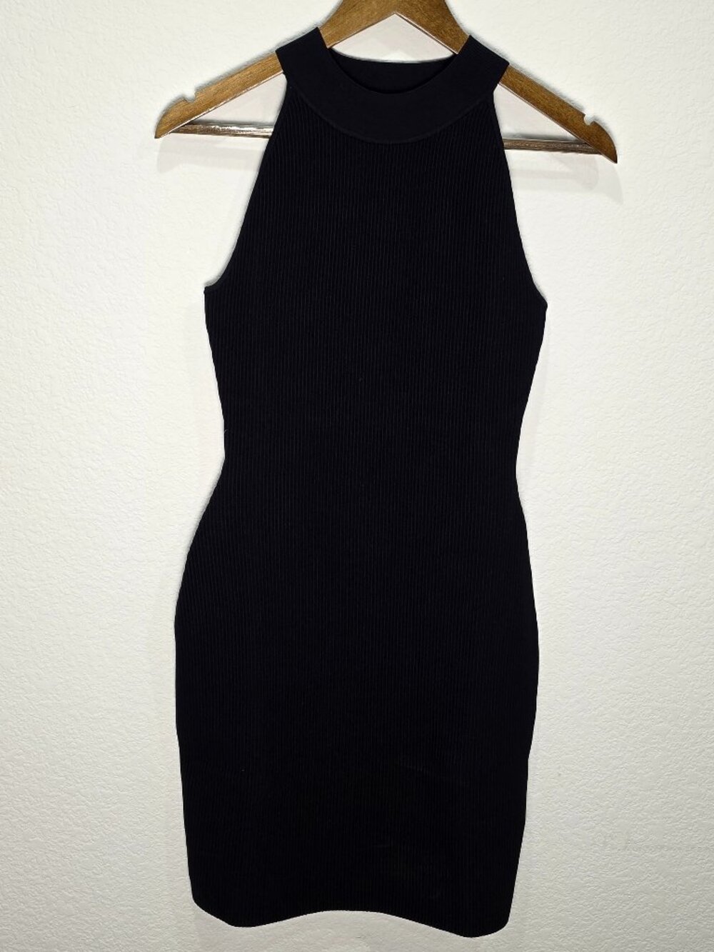Quince High Neck Ribbed Knit Mini Dress Black M NWT